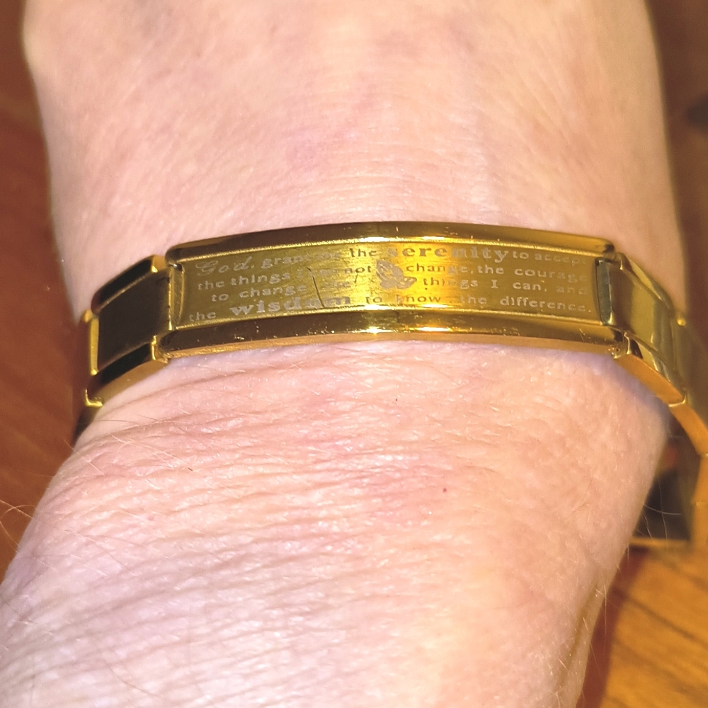 $80 STEELTIME Stainless Steel Gold Men's Serenity Prayer 8" bracelet NEW